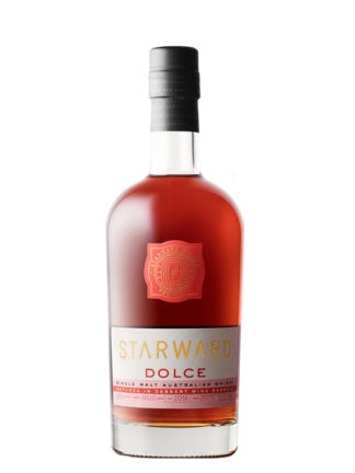 A juicy, sweeStarward Dolce Single Malt Whiskyt single malt from Australian distillery Starward, Dolce has been matured in Australian red wine barrels and finished in barrels that previously held an Australian interpretation of Sicilian dessert wine. Aromas of dried fruits, toasted marshmallows and marzipan fill the nose, complemented by notes of fizzy cola sweets, red berries, brown sugar, raisins, dates and sticky marshmallows throughout the palate.