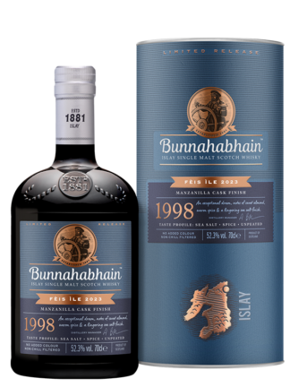 Bunnahabhain 25 Year Old 1998 Vintage Manzanilla Cask Finish Feis Ile 2023 Release Islay Single Malt Scotch Whisky