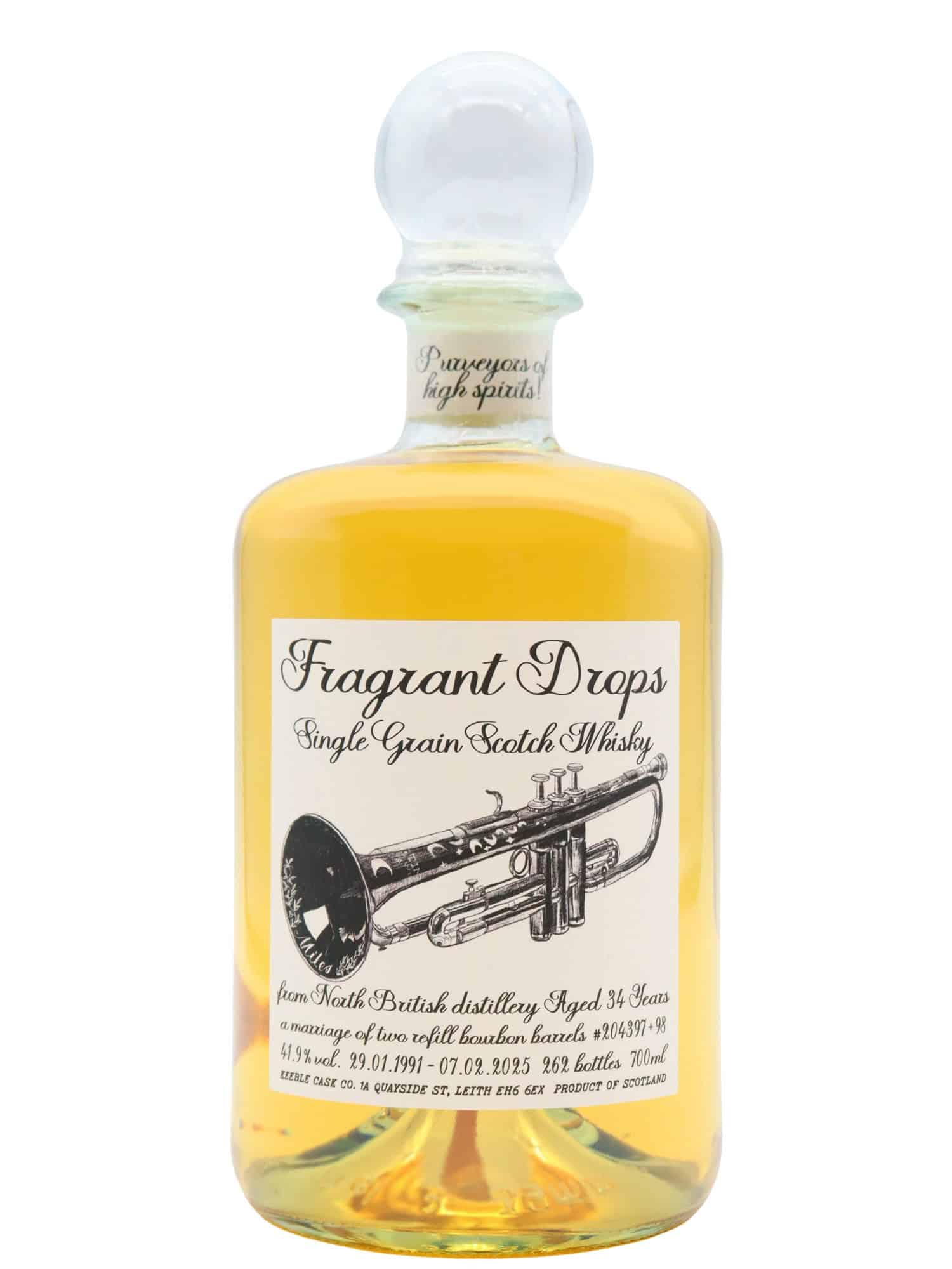Fragrant Drops North British 34 Year Old Refill Bourbon Barrels Lowland Single Grain Scotch Whisky 70cl